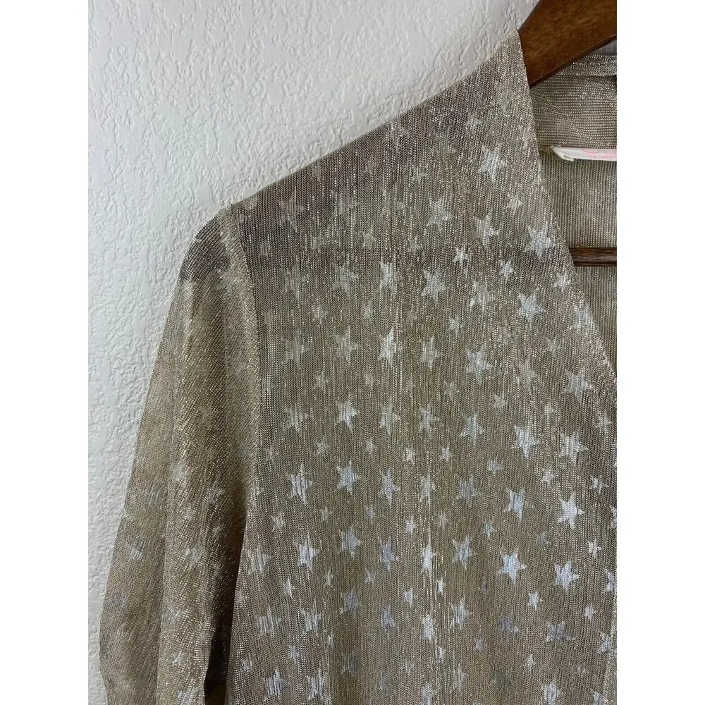 Coop Trelise Cooper Sheer Cardigan S Star Gold Metallic Long Sleeve Shimmer‎